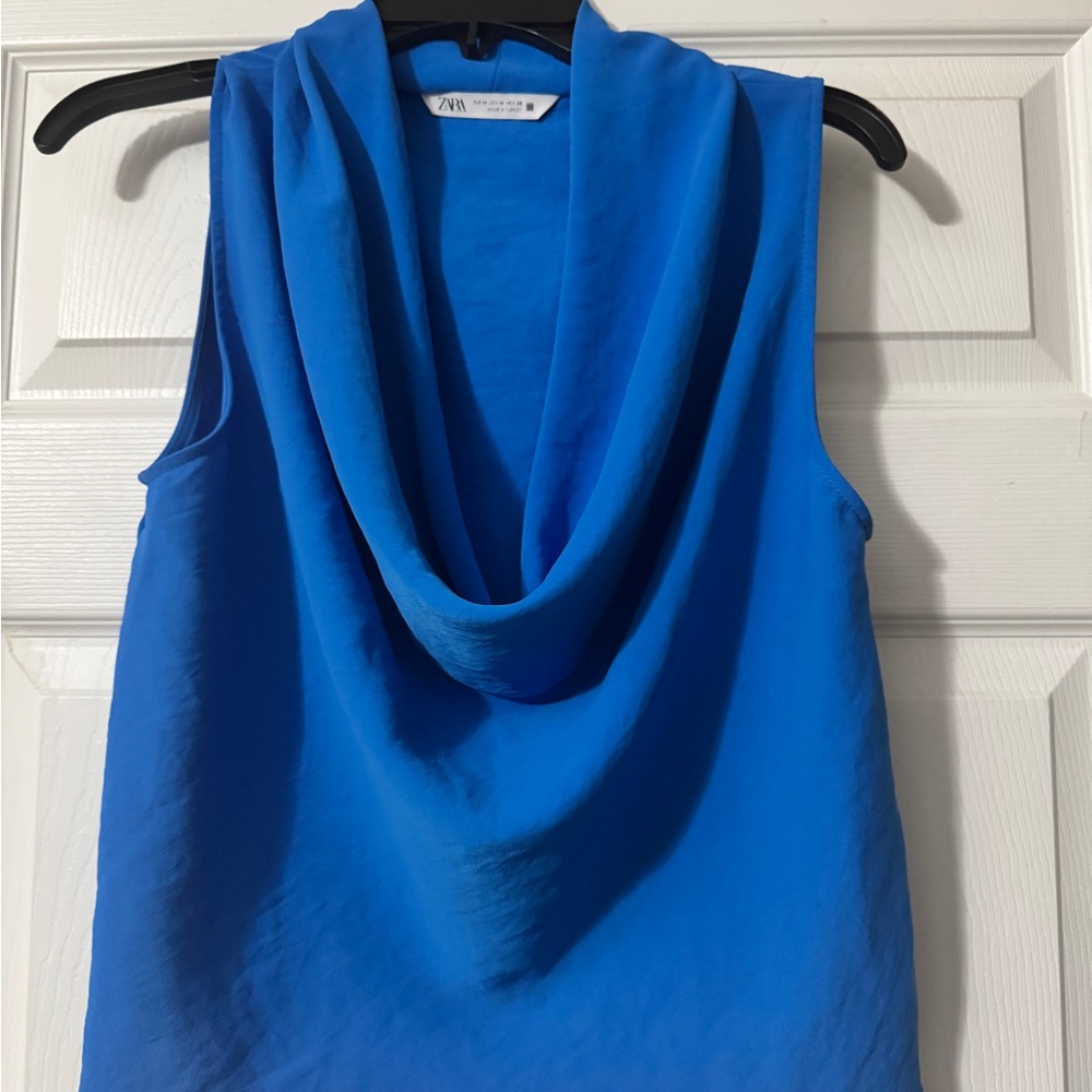 Zara Draped Blue Sleeveless Top